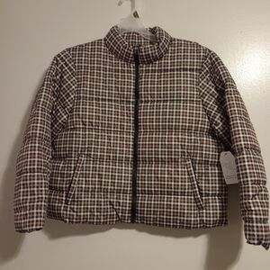 Time and Tru Brown Checkered Puffer Jacket